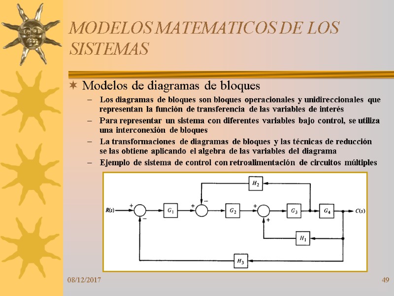 08/12/2017 49 MODELOS MATEMATICOS DE LOS SISTEMAS Modelos de diagramas de bloques Los diagramas